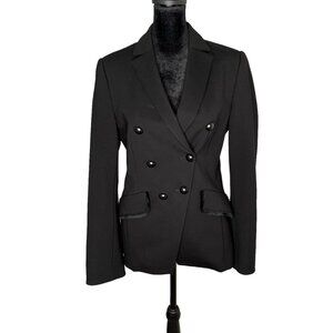 Dorothee Schumacher Size 2 Blazer Jacket Fringe Pocket Double Breasted Lined Blk